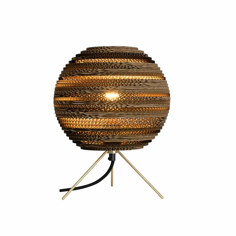 Moon Table - Lampe à poser en carton recyclé et laiton, style contemporain, H 26 cm
