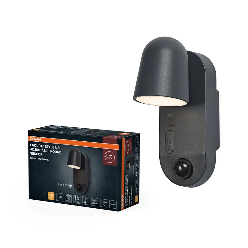 ENDURA® Style USB Regolabile Rotondo Sensore IP54 Grigio scuro