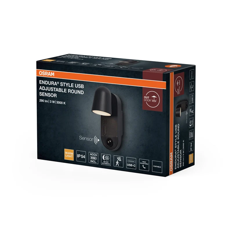 ENDURA® Style USB Regolabile Rotondo Sensore IP54 Grigio scuro