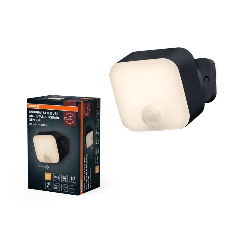 ENDURA® Style USB Regolabile Quadrato Sensore IP54 Grigio scuro