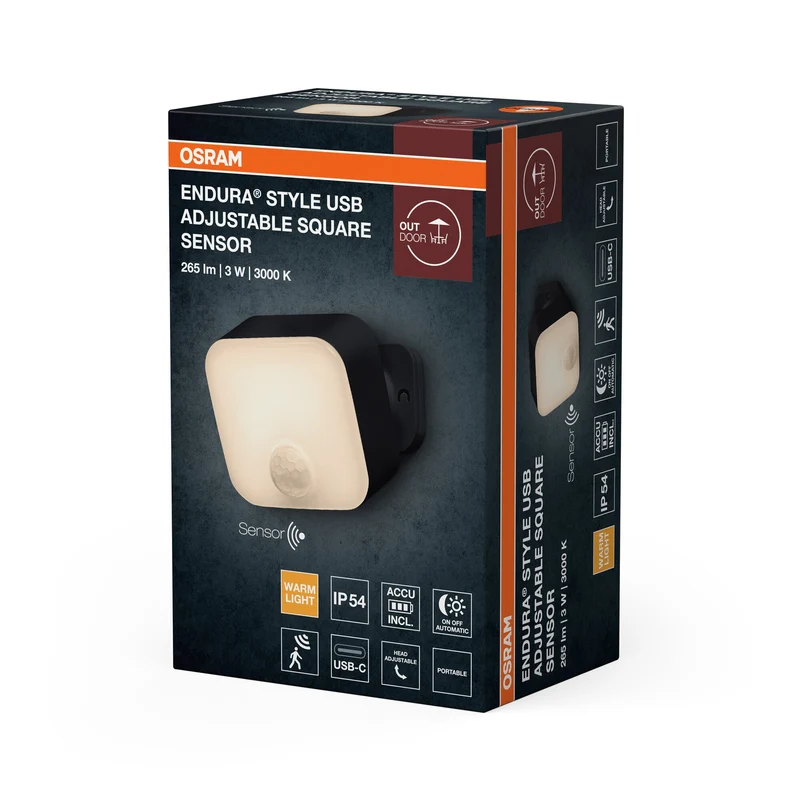 ENDURA® Style USB Regolabile Quadrato Sensore IP54 Grigio scuro
