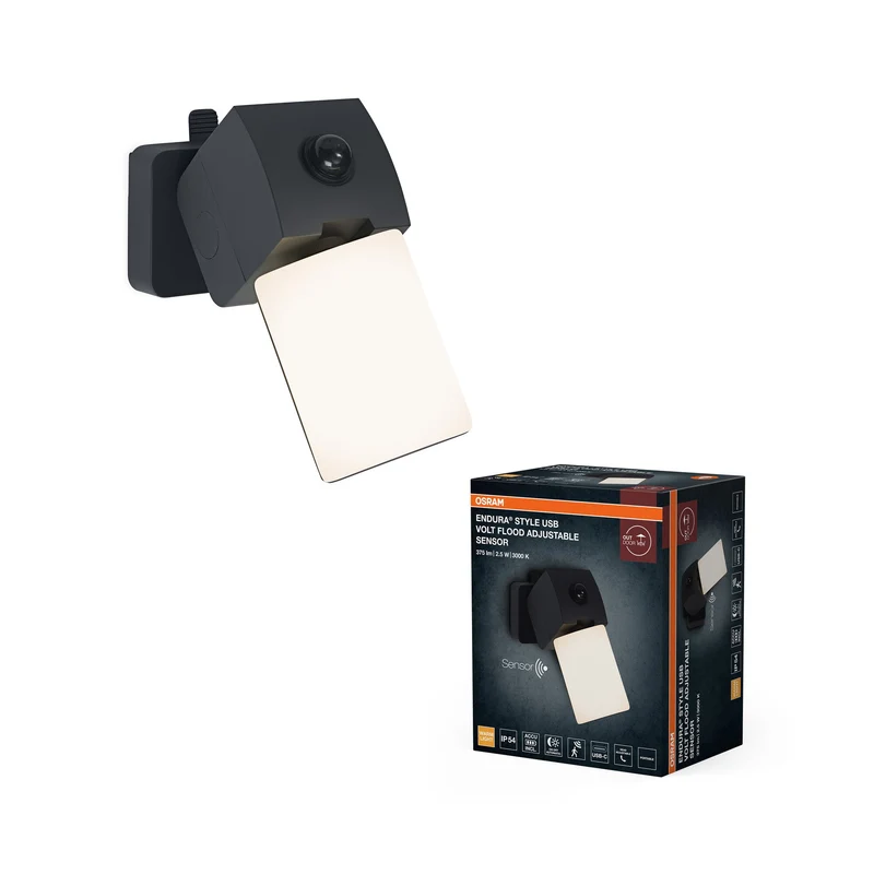 ENDURA® Style USB Volt Flood Regolabile Sensore IP54 Grigio scuro