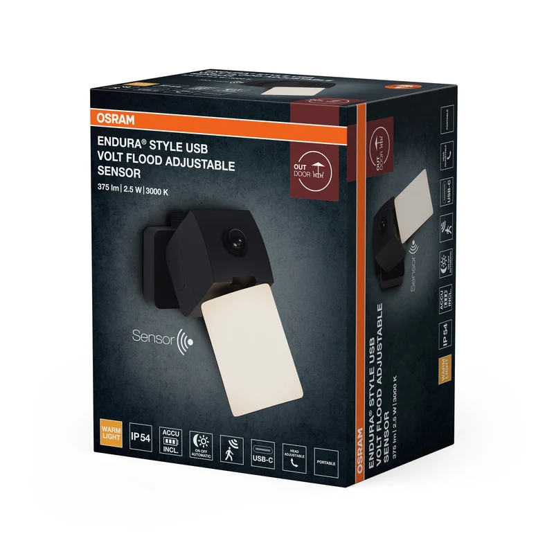ENDURA® Style USB Volt Flood Regolabile Sensore IP54 Grigio scuro
