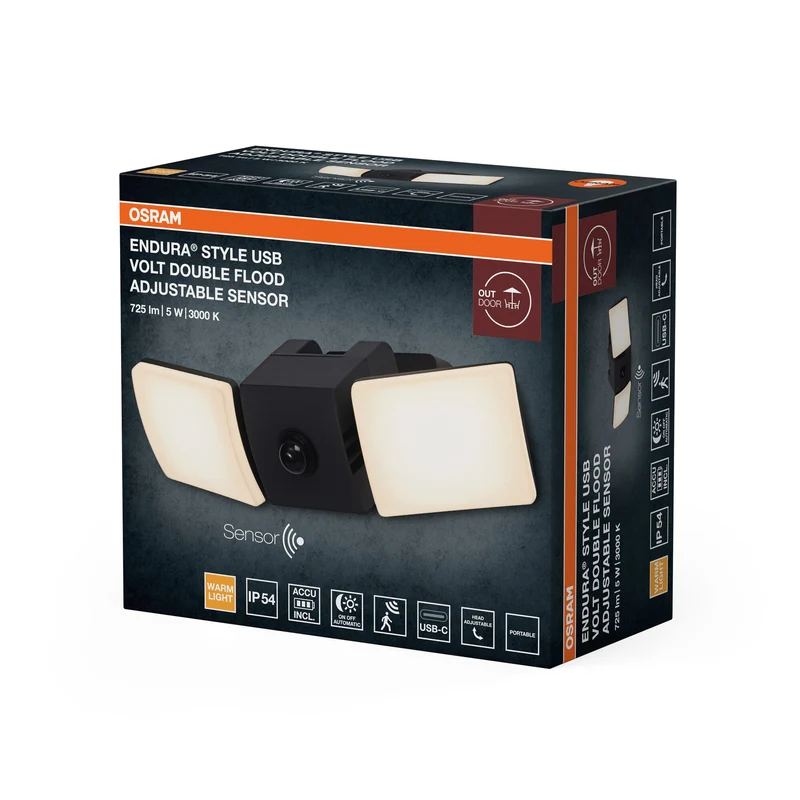 ENDURA® Style USB Volt Flood Regolabile Sensore IP54 Grigio scuro