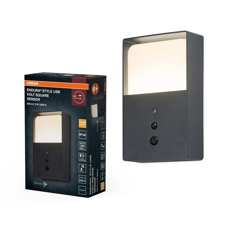 ENDURA® Style USB Volt Quadrato Sensore IP54 Grigio scuro
