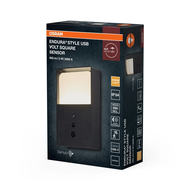 ENDURA® Style USB Volt Quadrato Sensore IP54 Grigio scuro
