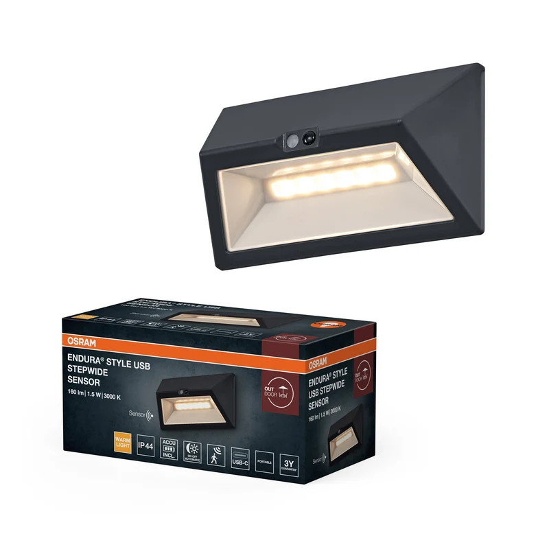ENDURA® Style USB Wall Step Largo Sensore IP44 Grigio scuro