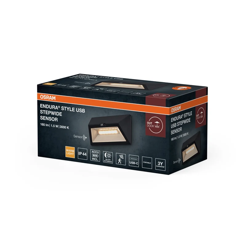 ENDURA® Style USB Wall Step Largo Sensore IP44 Grigio scuro
