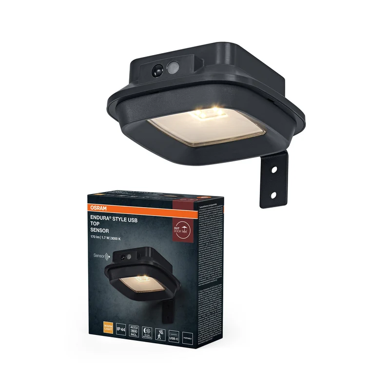 ENDURA® Style USB Wall Top Sensore IP44 Grigio scuro