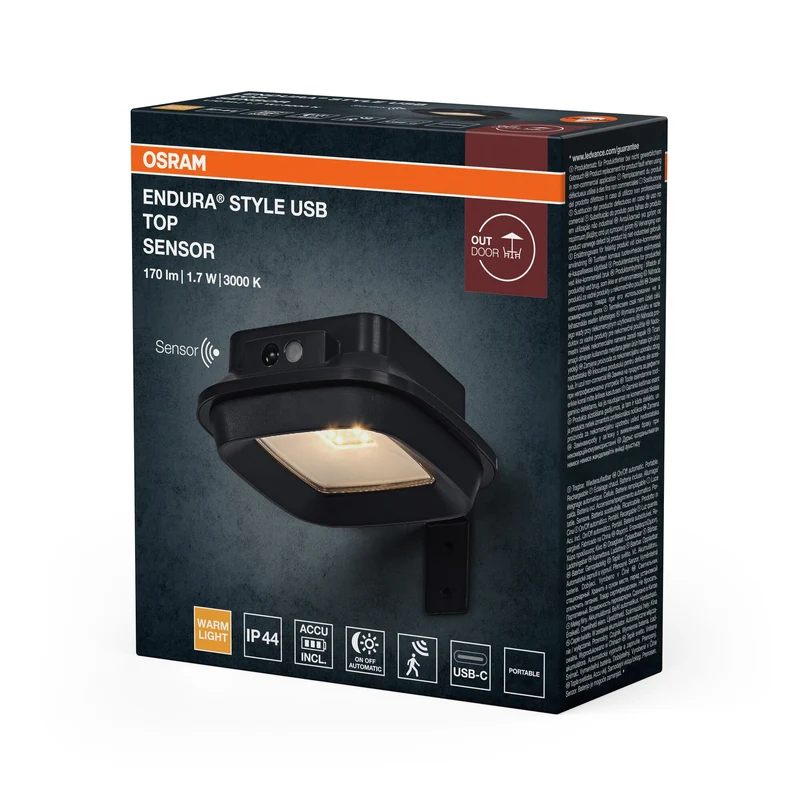 ENDURA® Style USB Wall Top Sensore IP44 Grigio scuro