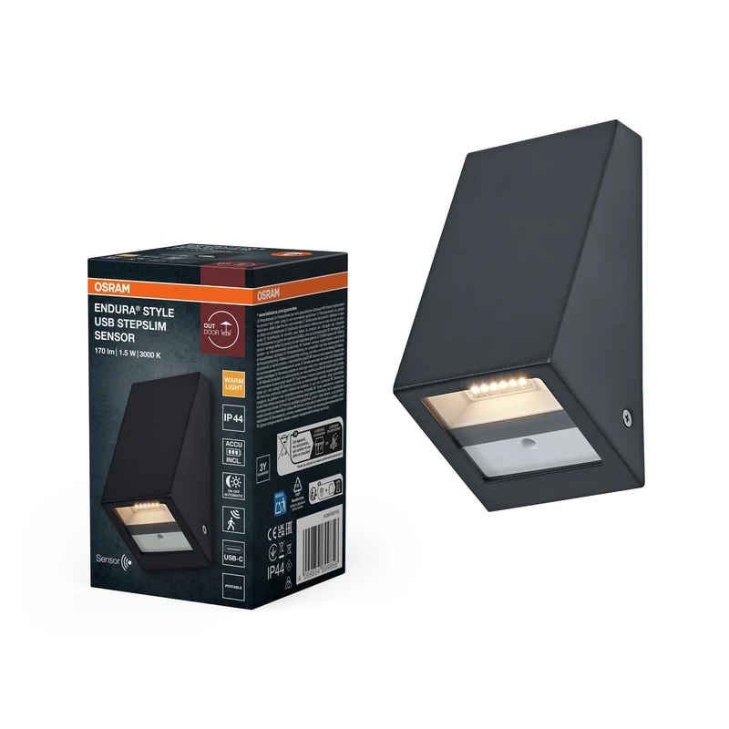 ENDURA® Style USB Wall Step Slim Sensore IP44 Grigio scuro