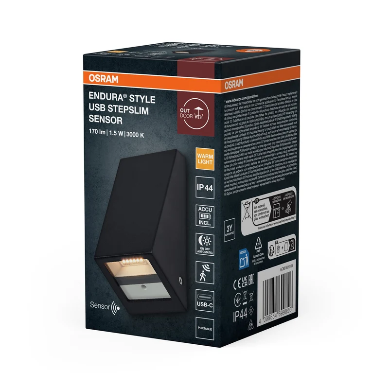 ENDURA® Style USB Wall Step Slim Sensore IP44 Grigio scuro
