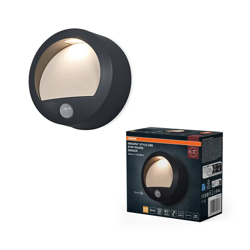 ENDURA® Style USB Wall Step Rotondo Sensore IP44 Grigio scuro