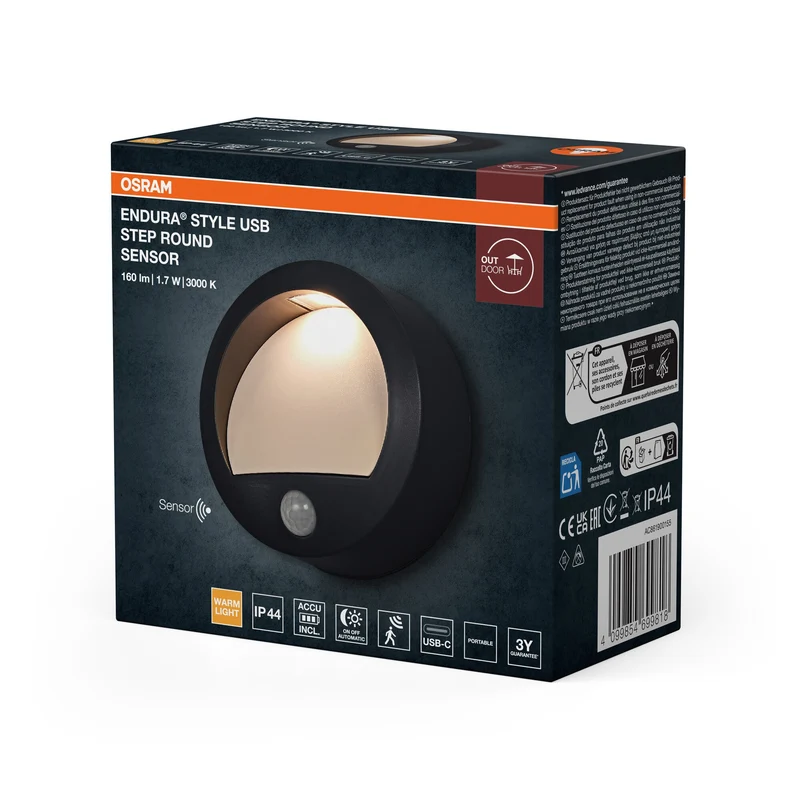 ENDURA® Style USB Wall Step Rotondo Sensore IP44 Grigio scuro