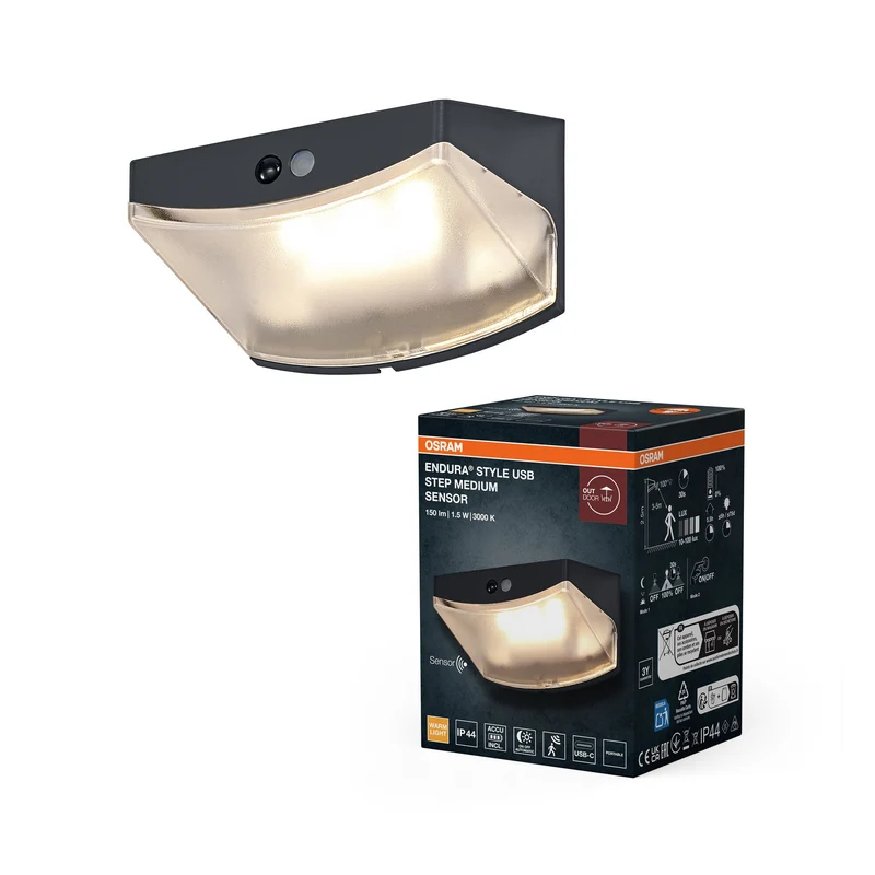 ENDURA® Style USB Wall Step M Sensore IP44 Grigio scuro