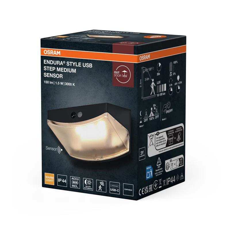 ENDURA® Style USB Wall Step M Sensore IP44 Grigio scuro