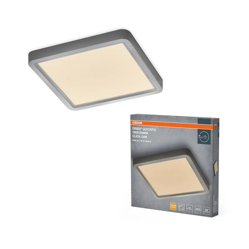 Plafoniera OSRAM Orbis Quickfix Square 195x195 mm 16W Click-Dim Argento