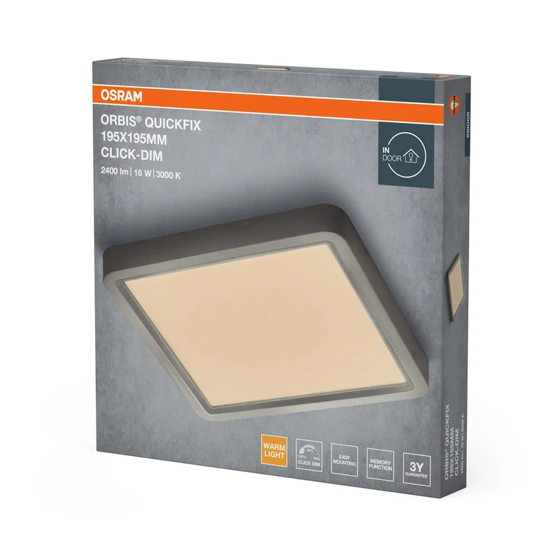 Plafoniera OSRAM Orbis Quickfix Square 195x195 mm 16W Click-Dim Argento
