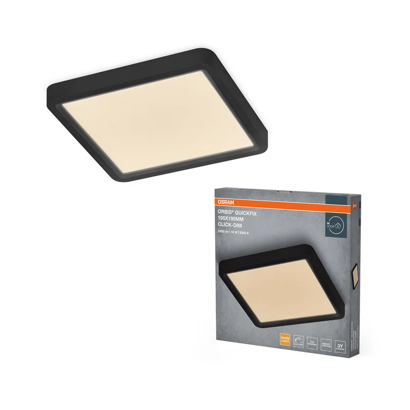 Plafoniera OSRAM Orbis Quickfix Square 195x195 mm 16W Click-Dim Nero