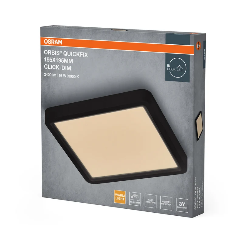 Plafoniera OSRAM Orbis Quickfix Square 195x195 mm 16W Click-Dim Nero