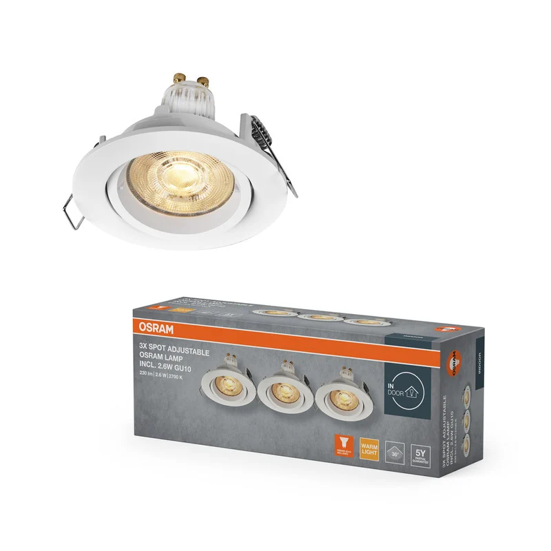 Set faretti da incasso OSRAM LED Spot Recess Twistlock GU10 regolabile 2,6W 827 Bianco ⌀75 mm