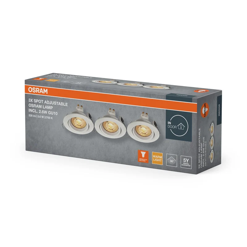 Set faretti da incasso OSRAM LED Spot Recess Twistlock GU10 regolabile 2,6W 827 Bianco ⌀75 mm