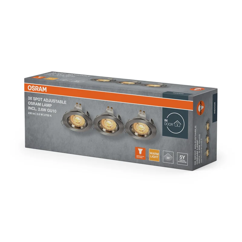 Set faretti da incasso OSRAM LED Spot Recess Twistlock GU10 orientabile 2,6W Nichel satinato ⌀75 mm