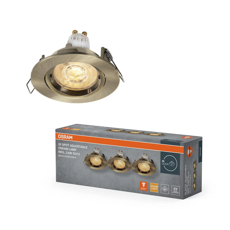 Set faretti da incasso OSRAM LED Spot Recess Twistlock GU10 orientabile 2,6W Ottone verde ⌀75 mm
