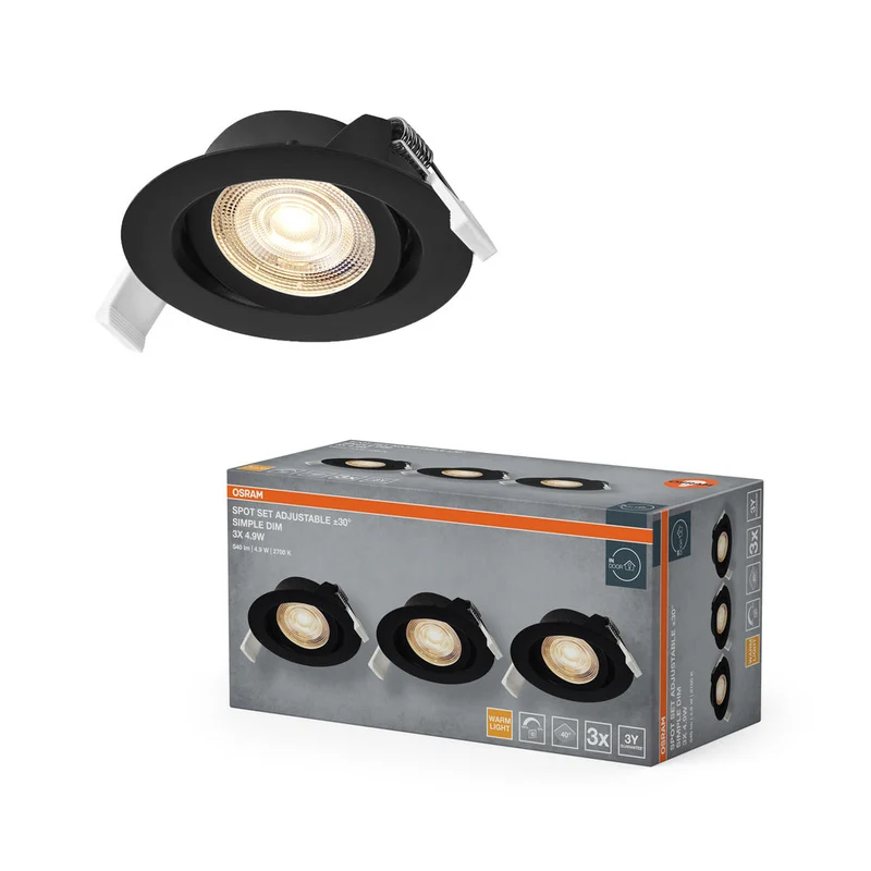 Set faretti da incasso OSRAM LED Spot Recess Simple DIM 4,9W 40° Nero ⌀75 mm