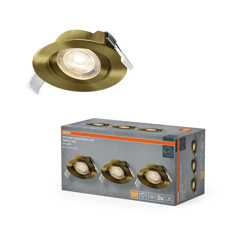 Set faretti da incasso OSRAM LED Spot Recess Simple DIM 4,9W 40° Ottone verde ⌀75 mm