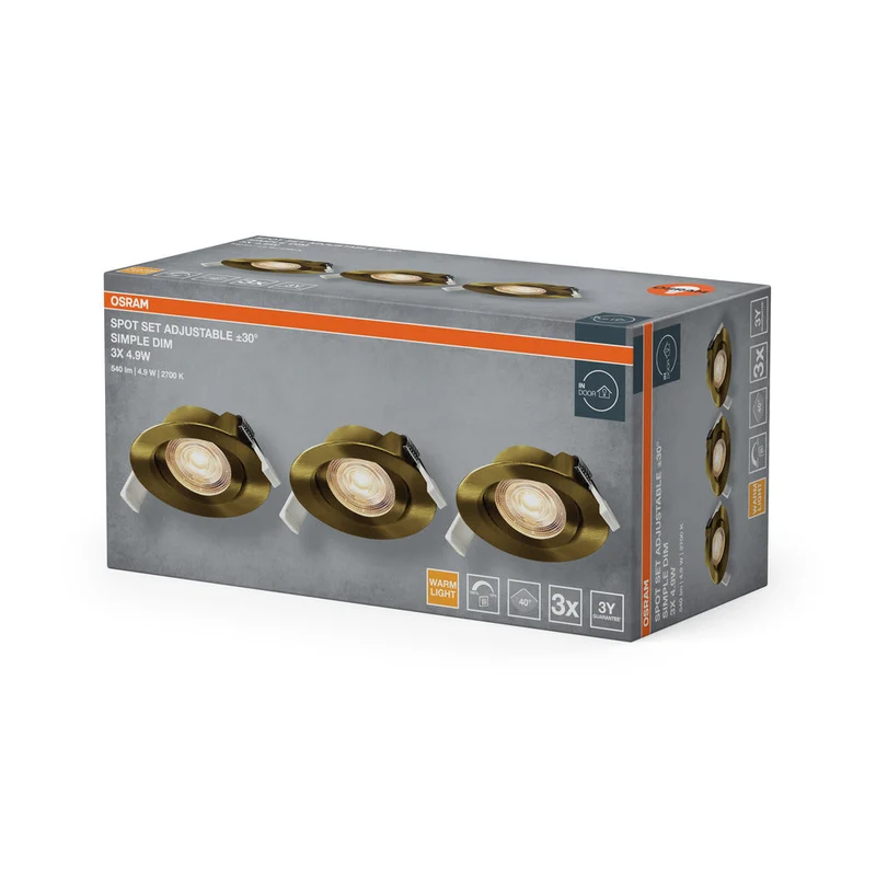 Set faretti da incasso OSRAM LED Spot Recess Simple DIM 4,9W 40° Ottone verde ⌀75 mm