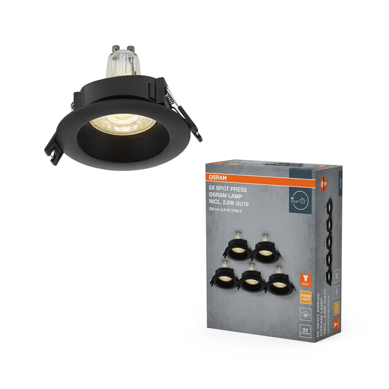 Set faretti da incasso OSRAM LED Spot Recess GU10 2,6W Nero ⌀68 mm