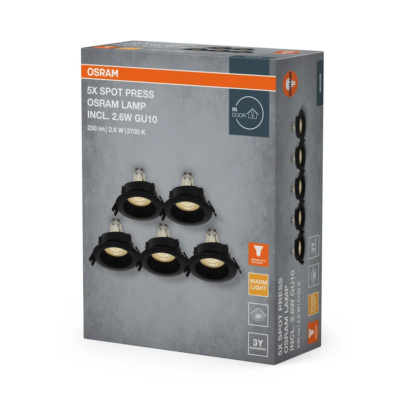Set faretti da incasso OSRAM LED Spot Recess GU10 2,6W Nero ⌀68 mm