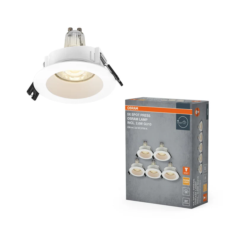 Set faretti da incasso OSRAM LED Spot Recess GU10 2,6W Bianco ⌀68 mm