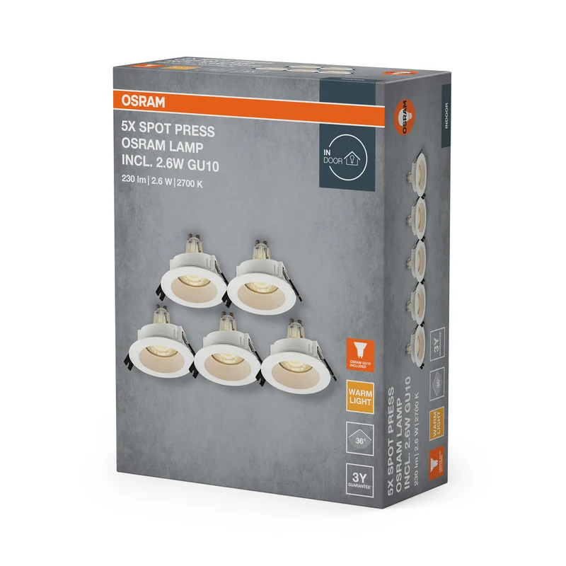 Set faretti da incasso OSRAM LED Spot Recess GU10 2,6W Bianco ⌀68 mm