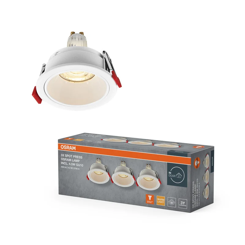 Set faretti da incasso OSRAM LED Spot Recess GU10 4,5W Bianco ⌀75 mm