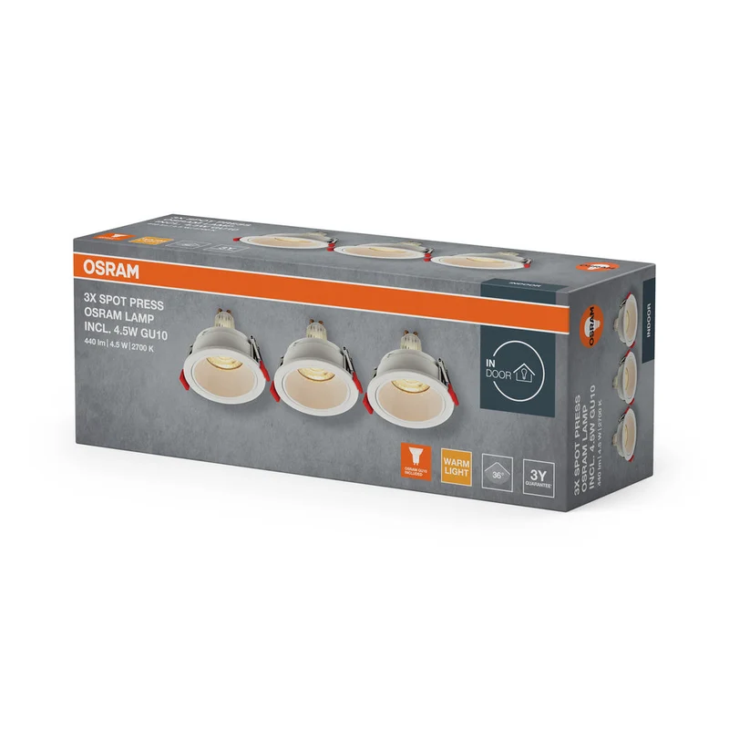 Set faretti da incasso OSRAM LED Spot Recess GU10 4,5W Bianco ⌀75 mm