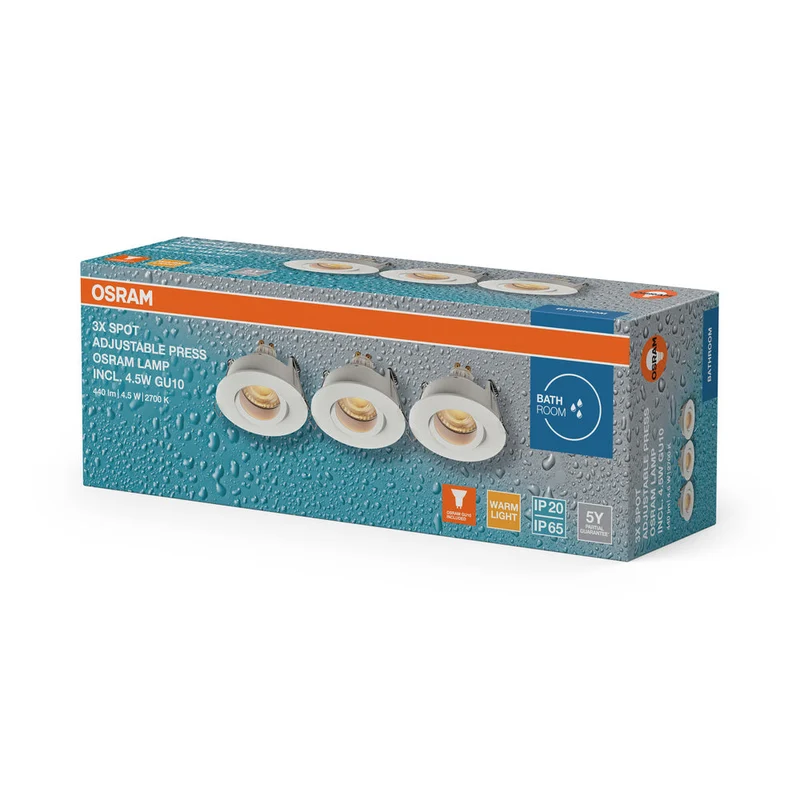 OSRAM LED Spot Recess faretti da incasso per bagno GU10 IP65 4.5W bianco ⌀68 mm