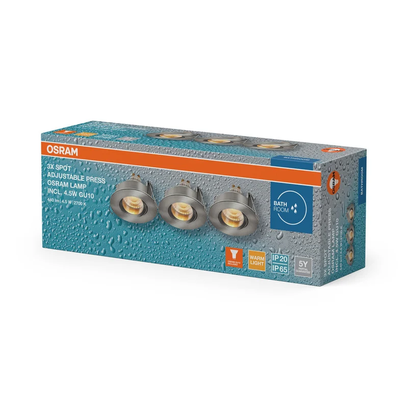 OSRAM LED Spot Recess faretti da incasso per bagno GU10 IP65 4.5W satin-nickel ⌀68 mm