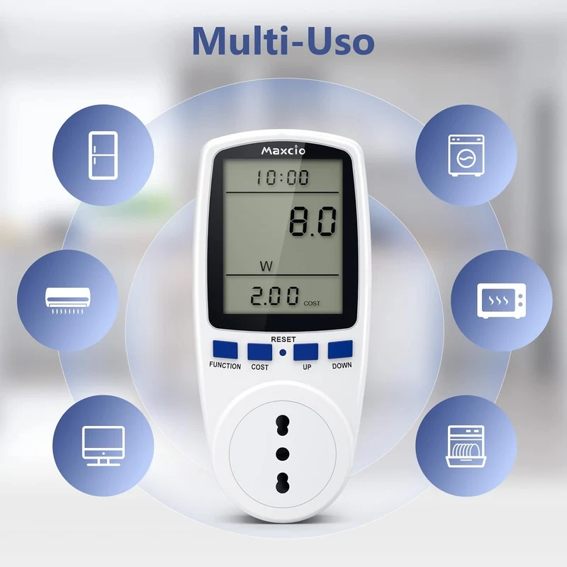 GBC Misuratore Consumo Elettrico,Misuratore Corrente con Schermo LCD, Spina Italiana 16A, Retroilluminazione, Misuratore di Potenza con Protezione da Sovraccarico