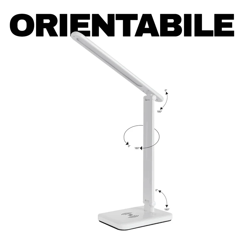 Alcapower Vera Lampada LED da tavolo con ricarica wireless, 250 lumen, lampada orientabile 180°, lampada con intensita e temperatura dimmerabili da 3000K a 6000K