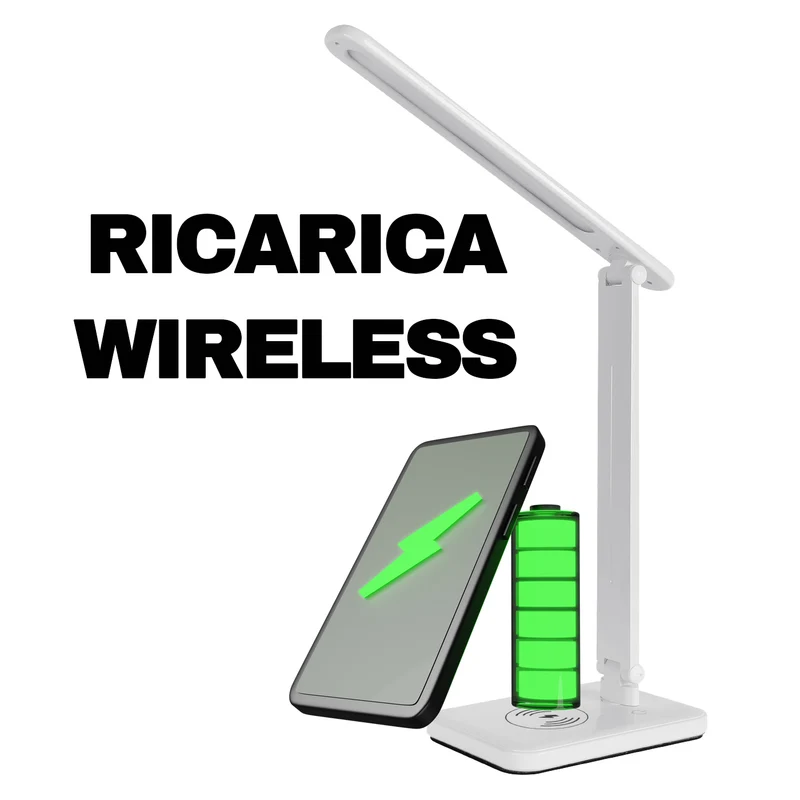 Alcapower Vera Lampada LED da tavolo con ricarica wireless, 250 lumen, lampada orientabile 180°, lampada con intensita e temperatura dimmerabili da 3000K a 6000K