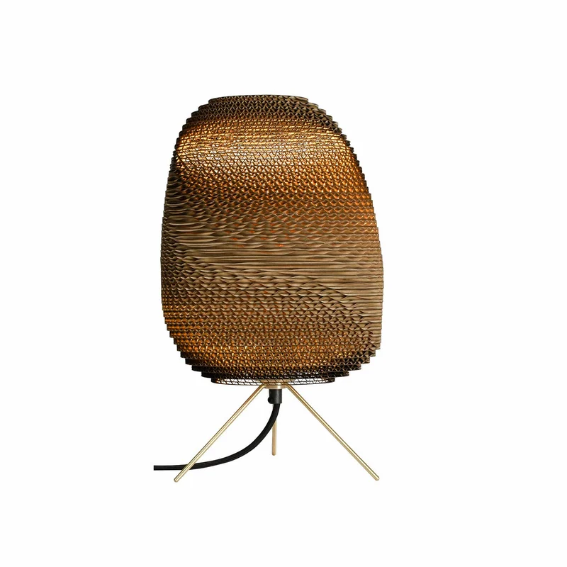 Ebey Table - Lampe à poser en carton recyclé et laiton, style contemporain, H 34 cm