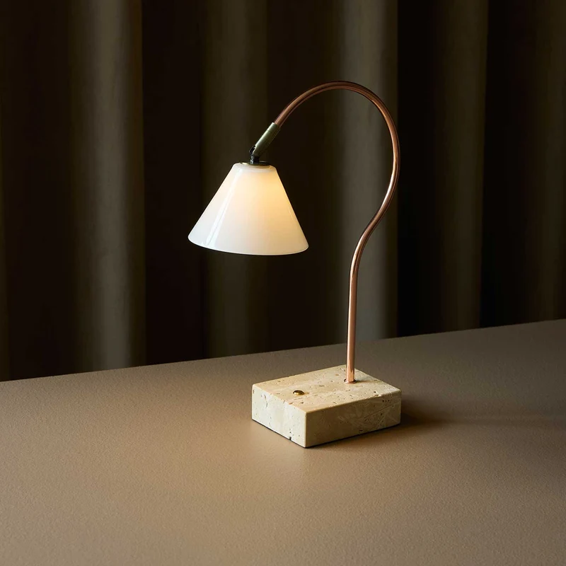 Question - Lampe sans fil LED en verre, acier et travertin, style contemporain