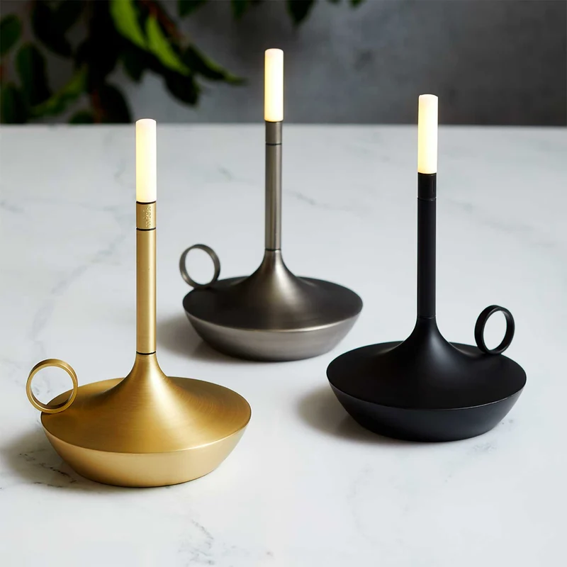 Wick - Lampe à poser LED rechargeable en aluminium et acrylique, style vintage, H 16,5 ou 26 cm