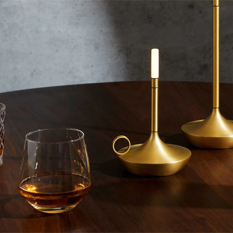 Wick - Lampe à poser LED rechargeable en aluminium et acrylique, style vintage, H 16,5 ou 26 cm