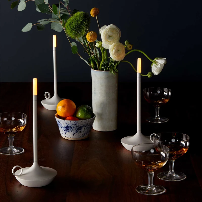 Wick - Lampe à poser LED rechargeable en aluminium et acrylique, style vintage, H 16,5 ou 26 cm
