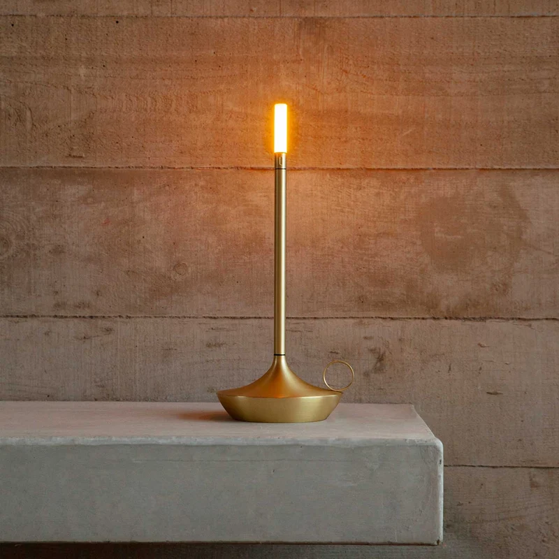 Wick - Lampe à poser LED rechargeable en aluminium et acrylique, style vintage, H 16,5 ou 26 cm