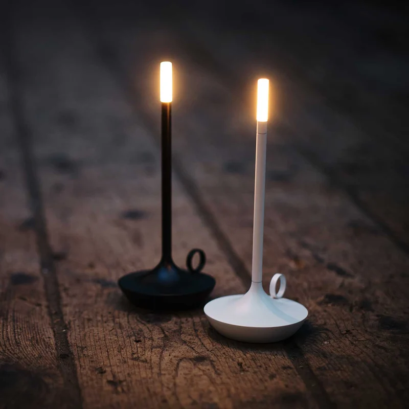 Wick - Lampe à poser LED rechargeable en aluminium et acrylique, style vintage, H 16,5 ou 26 cm
