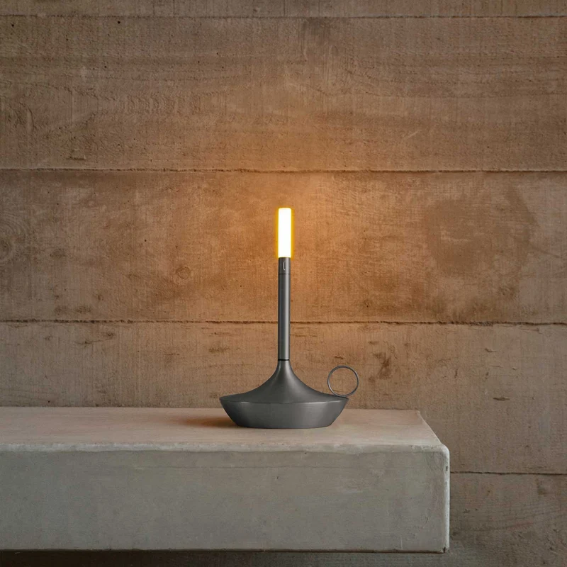 Wick - Lampe à poser LED rechargeable en aluminium et acrylique, style vintage, H 16,5 ou 26 cm